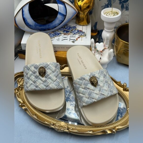 🆕 KURT GEIGER LONDON 🧿 NWOB Meena Eagle Slide, White Stripe - Sz 39 US 8.5 - Picture 5 of 15